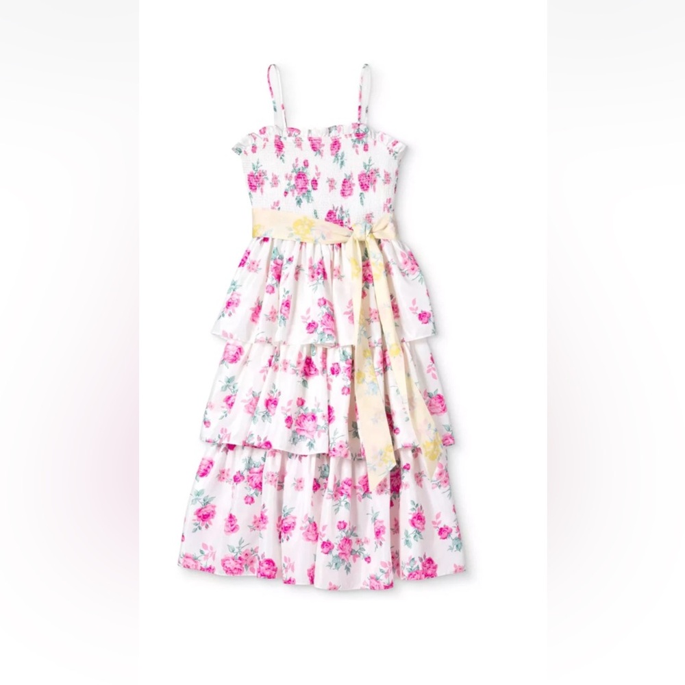 Love Shack Fancy for Target Elise Smocj Toered Floral Dress white & pink sz xxs